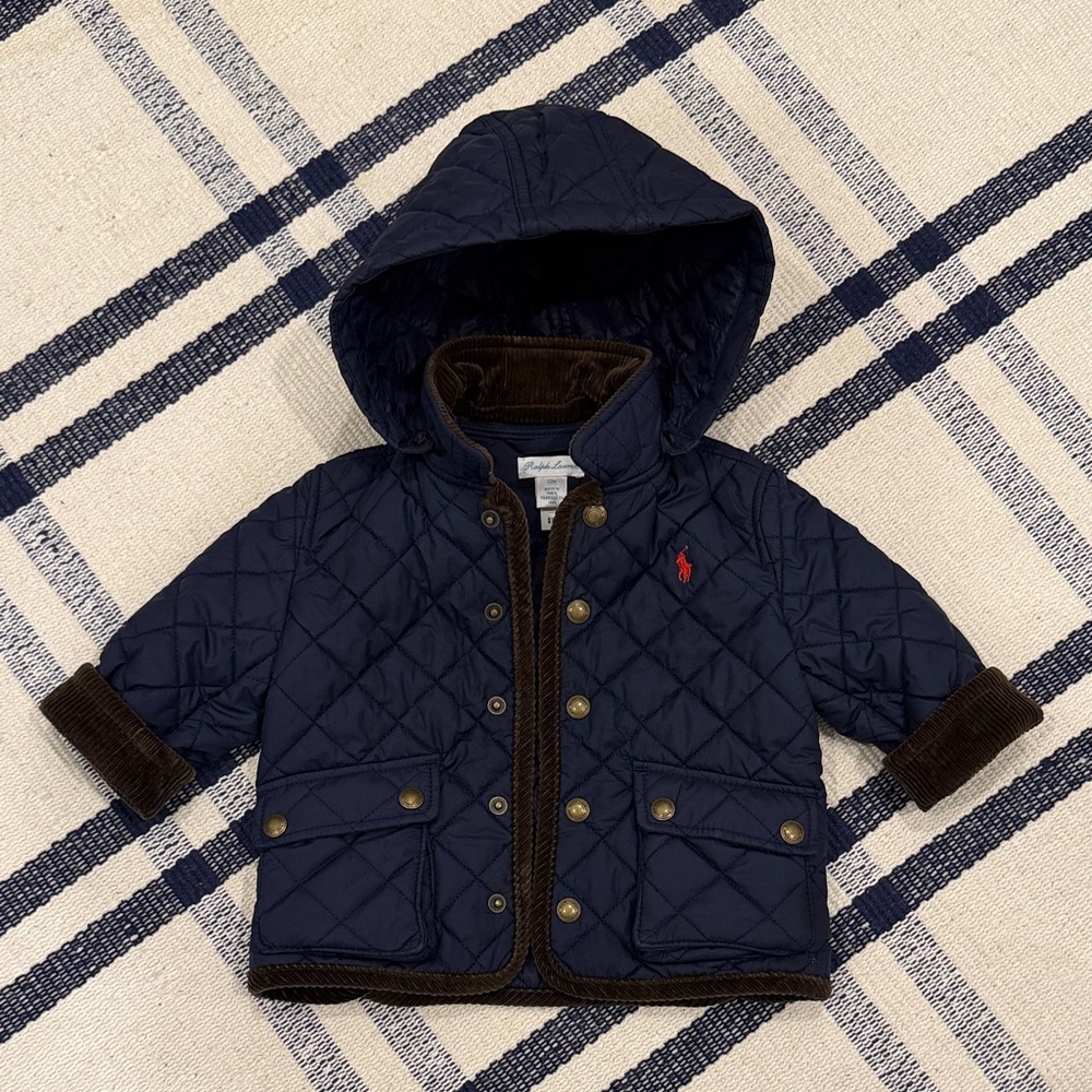 Ralph Lauren Navy Quilted Jacket with Detachable Hood 12m